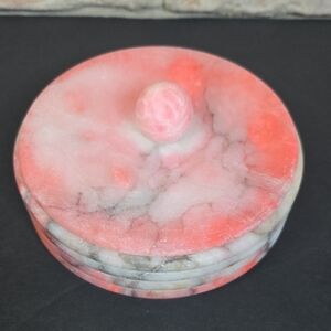 Vintage Soap Stone Vanity Dish with Lid Pink White Gray Marbled Pattern